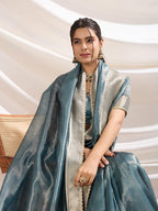 Monjolika Fashion Aqua Blue Color Soft Linen Tissue Designer Border Work Saree | Grocsy