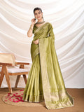Monjolika Fashion Light Green Color Soft Linen Tissue Designer Border Work Saree | Grocsy