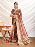 Monjolika Fashion Rust Color Soft Linen Tissue Designer Border Work Saree | Grocsy