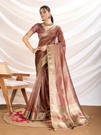 Monjolika Fashion Rust Color Soft Linen Tissue Designer Border Work Saree | Grocsy