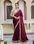 Monjolika Fashion Divine Maroon Satin Velvet Saree With Bewitching Blouse Piece | Grocsy