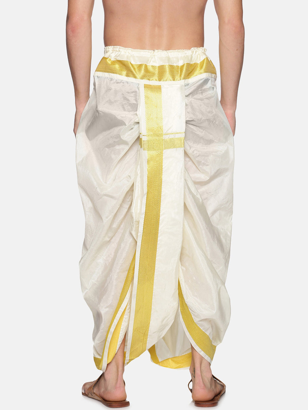 Sethukrishna Men Cream-Coloured Solid Readymade Dhoti Pants | Grocsy