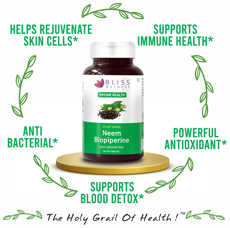 Bliss Welness Immune Health Neem Biopiperine Veg Tablet | Grocsy
