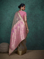 Monjolika Fashion A Glam Light Grey Linen Blend Woven Sequin Work Saree | Grocsy