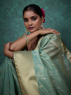 Monjolika Fashion A Glam Sky Blue Linen Blend Woven Sequin Work Saree | Grocsy