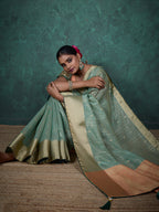 Monjolika Fashion A Glam Sky Blue Linen Blend Woven Sequin Work Saree | Grocsy
