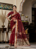 Monjolika Fashion Maroon Color Cutdana Work Kota Linen Stylish Saree | Grocsy