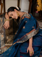 Monjolika Fashion Teal Blue Color Cutdana Work Kota Linen Stylish Saree | Grocsy