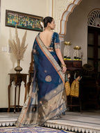 Monjolika Fashion Teal Blue Color Cutdana Work Kota Linen Stylish Saree | Grocsy