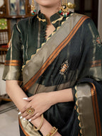 Monjolika Fashion Dark Green Color Cutdana Work Kota Linen Stylish Saree | Grocsy