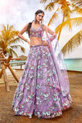 House of Panchhi Mauve Net Sequins & Zarkan Embroidery Lehenga Choli & Dupatta | Grocsy