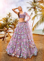 House of Panchhi Mauve Net Sequins & Zarkan Embroidery Lehenga Choli & Dupatta | Grocsy