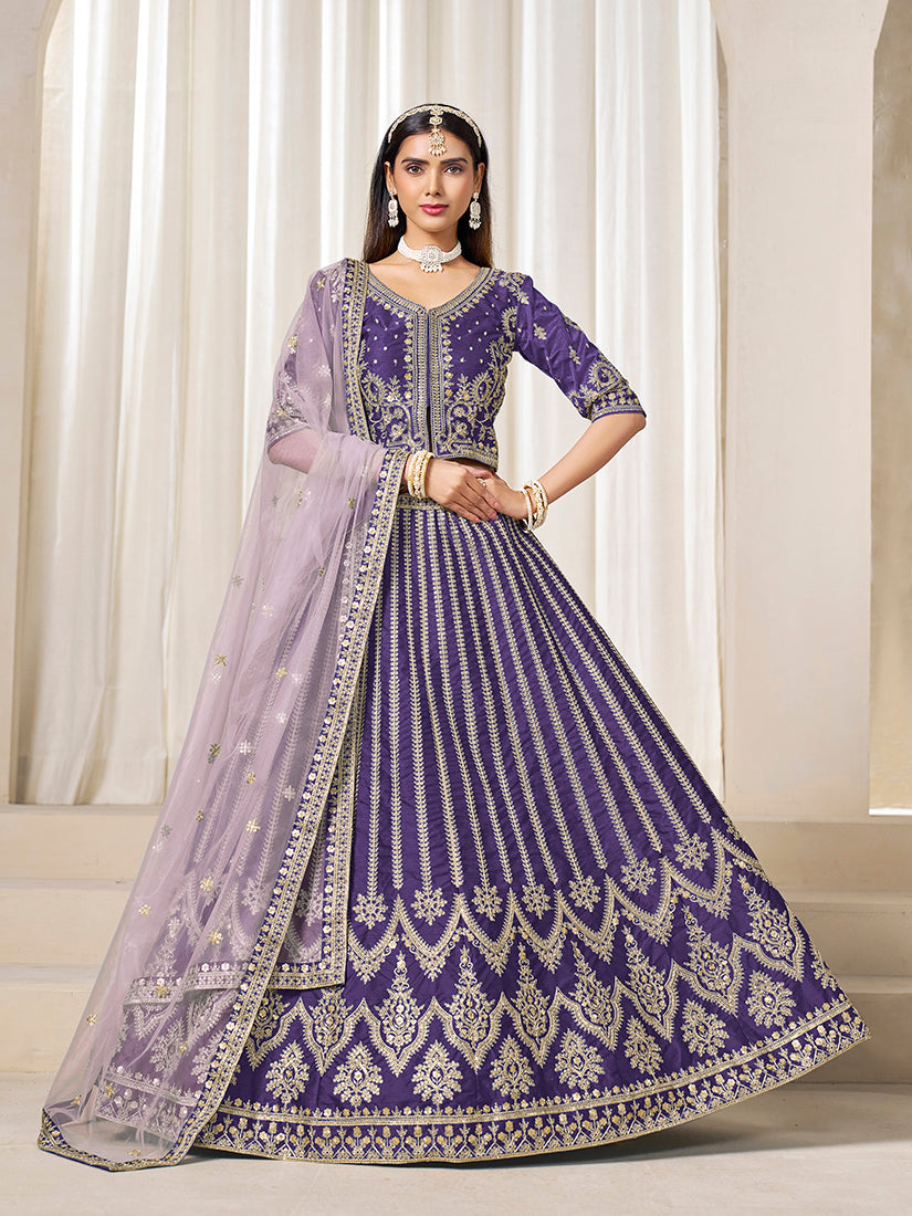 Monjolika Fashion Embroidered Purple Art Silk Designer Long Lehenga Choli | Grocsy