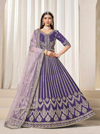 Monjolika Fashion Embroidered Purple Art Silk Designer Long Lehenga Choli | Grocsy