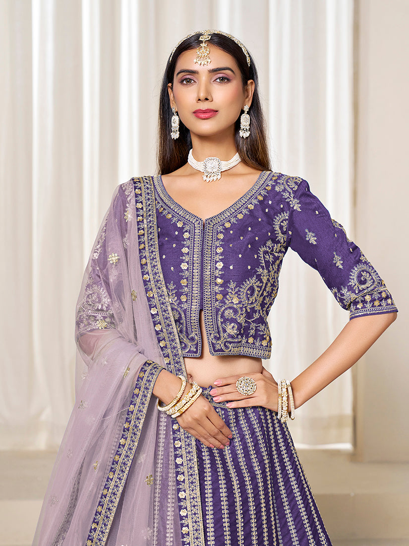 Monjolika Fashion Embroidered Purple Art Silk Designer Long Lehenga Choli | Grocsy