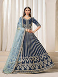 Monjolika Fashion Embroidered Navy Blue Art Silk Designer Long Lehenga Choli | Grocsy