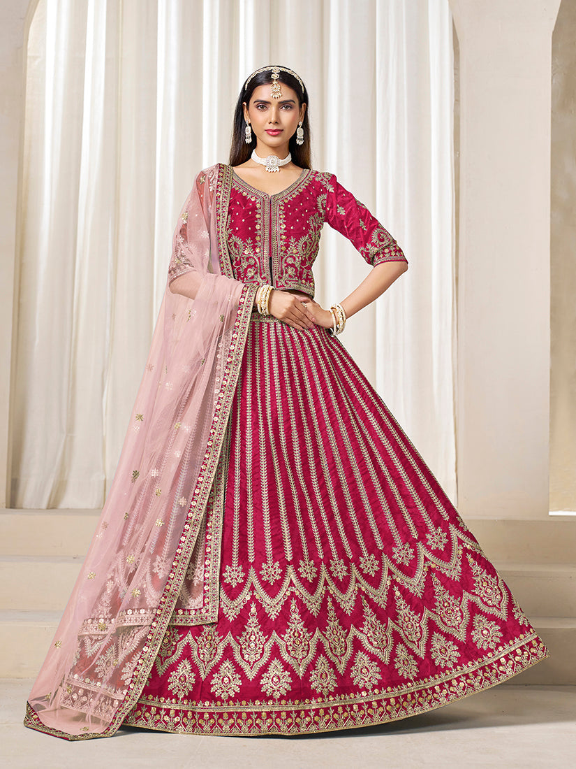 Monjolika Fashion Embroidered Rani Pink Art Silk Designer Long Lehenga Choli | Grocsy