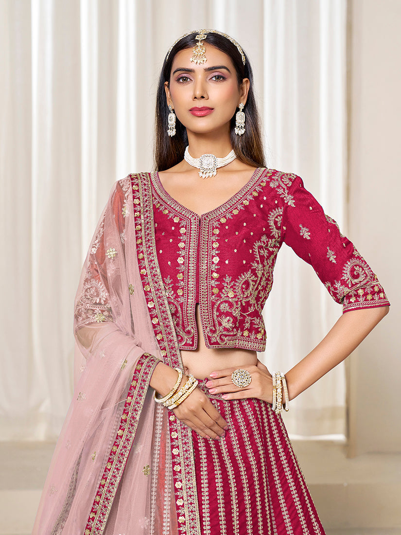 Monjolika Fashion Embroidered Rani Pink Art Silk Designer Long Lehenga Choli | Grocsy