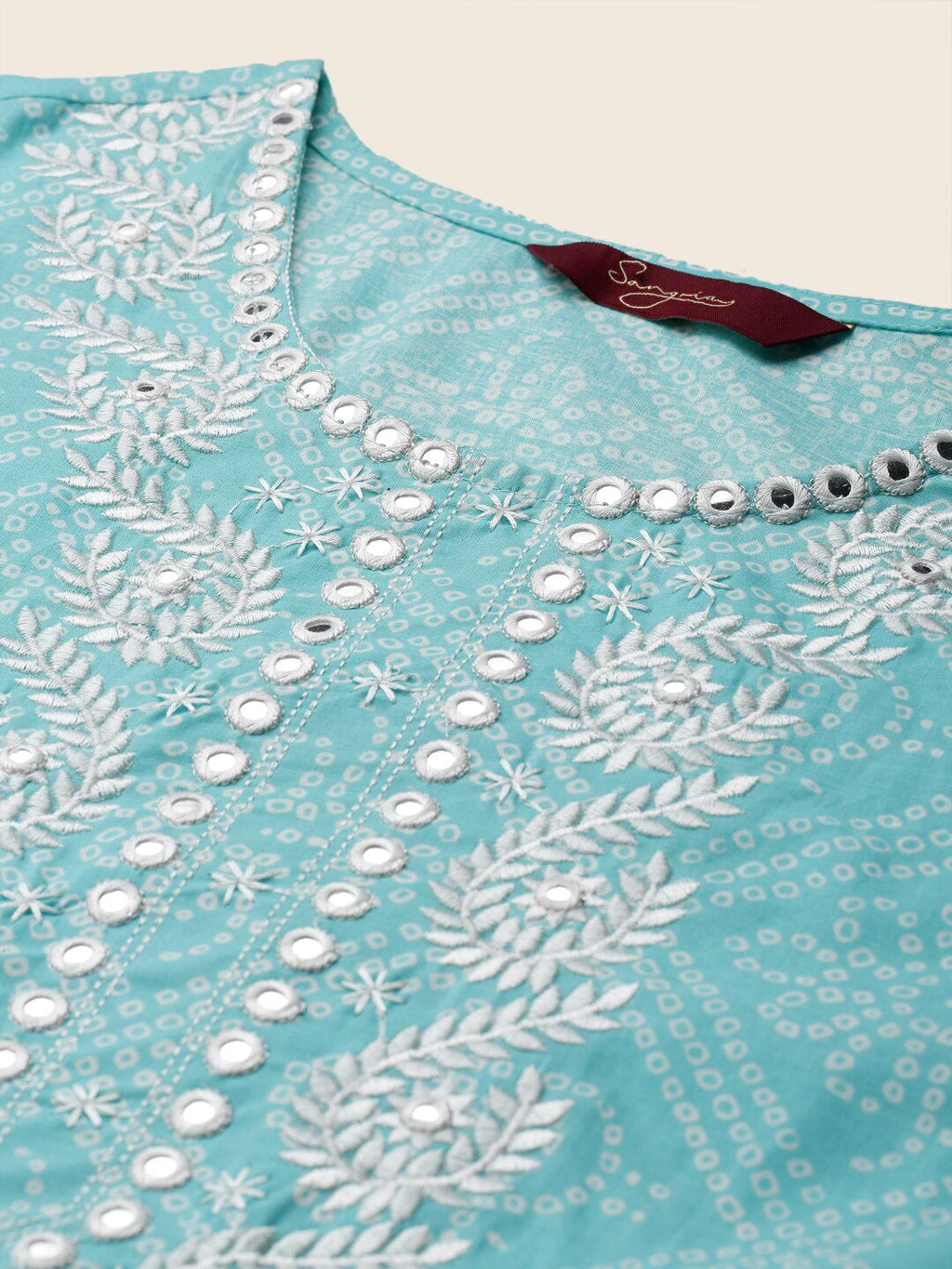 Sangria Turquoise Blue & White Geometric Printed Pure Cotton Kurta With Trouser & Dupatta | Grocsy