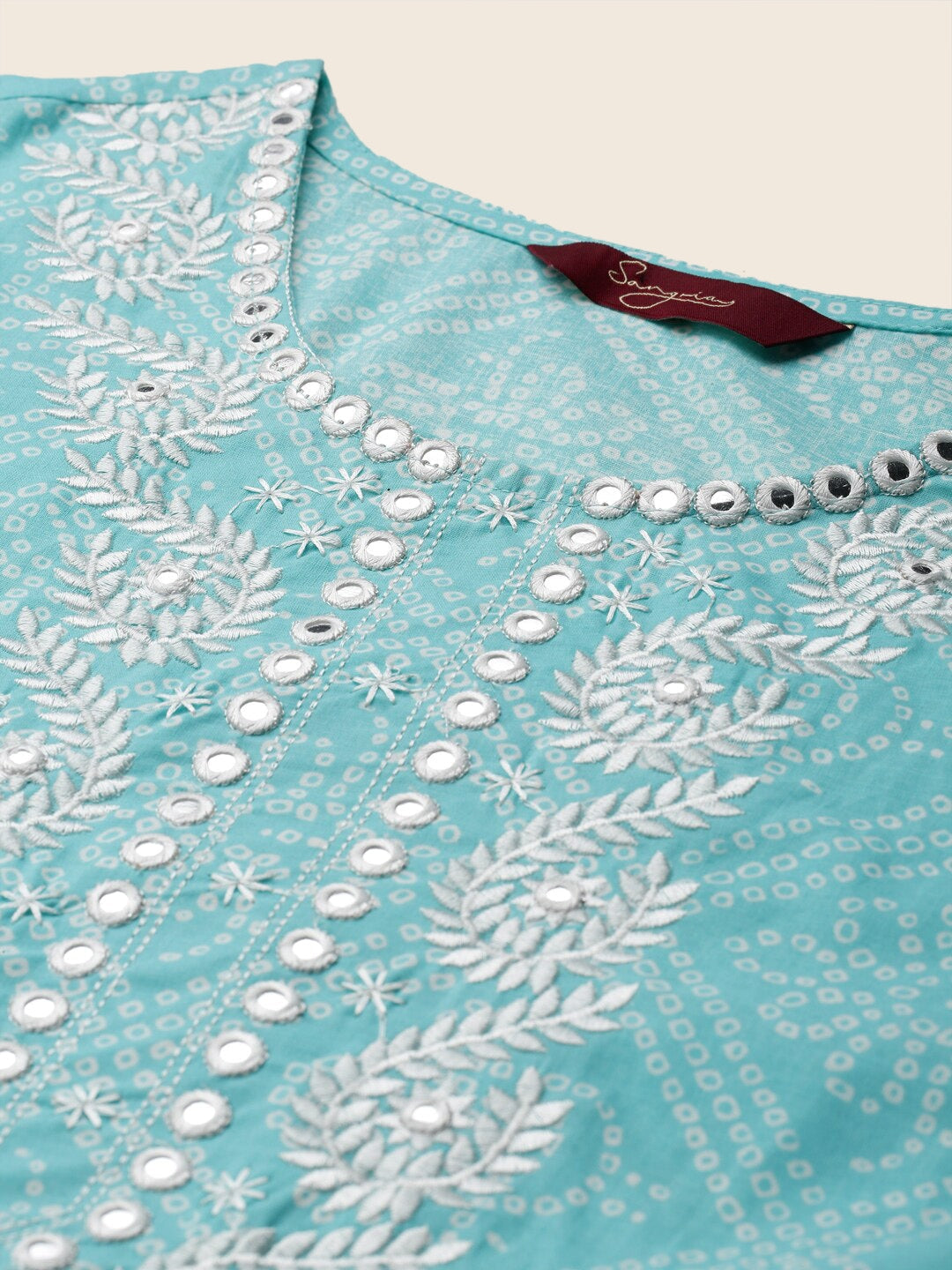 Sangria Turquoise Blue & White Geometric Printed Pure Cotton Kurta With Trouser & Dupatta | Grocsy