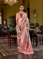 Monjolika Fashion Peach Kanjivaram Silk Blend Woven Classic Saree | Grocsy