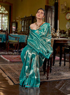 Monjolika Fashion Turquoise Kanjivaram Silk Blend Woven Classic Saree | Grocsy