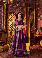 Monjolika Fashion Purple Viscose Cotton Digital Print Mirror Work Navratri Chaniya Choli With Dupatta | Grocsy