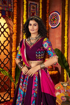 Monjolika Fashion Purple Viscose Cotton Digital Print Mirror Work Navratri Chaniya Choli With Dupatta | Grocsy