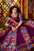 Monjolika Fashion Purple Viscose Cotton Digital Print Mirror Work Navratri Chaniya Choli With Dupatta | Grocsy