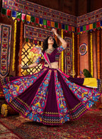 Monjolika Fashion Purple Viscose Cotton Digital Print Mirror Work Navratri Chaniya Choli With Dupatta | Grocsy