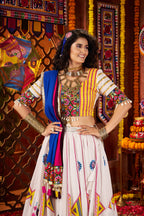 Monjolika Fashion Gajji Silk White Navratri Chaniya Choli In Multi Thread And Mirror Hand Work | Grocsy