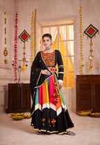 Monjolika Fashion Viscose Cotton Black Lehenga Choli For Navratri In Thread & Mirror Work | Grocsy