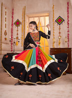 Monjolika Fashion Viscose Cotton Black Lehenga Choli For Navratri In Thread & Mirror Work | Grocsy