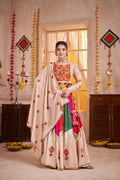 Monjolika Fashion Viscose Cotton Beige Multicolor Navratri Lehenga Choli With Mirror And Kutchi Embroidery Work | Grocsy