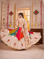 Monjolika Fashion Viscose Cotton Beige Multicolor Navratri Lehenga Choli With Mirror And Kutchi Embroidery Work | Grocsy