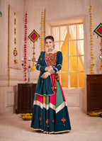 Monjolika Fashion Viscose Cotton Multi Color-Teal Blue Navratri Lehenga Choli With Mirror And Kutchi | Grocsy