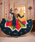 Monjolika Fashion Viscose Cotton Multi Color-Teal Blue Navratri Lehenga Choli With Mirror And Kutchi | Grocsy