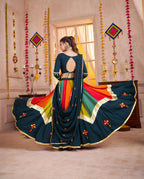 Monjolika Fashion Viscose Cotton Multi Color-Teal Blue Navratri Lehenga Choli With Mirror And Kutchi | Grocsy