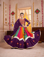 Monjolika Fashion Viscose Cotton Purple Multicolor Navratri Lehenga Choli With Mirror And Kutchi Embroidery Work | Grocsy