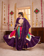 Monjolika Fashion Viscose Cotton Purple Multicolor Navratri Lehenga Choli With Mirror And Kutchi Embroidery Work | Grocsy