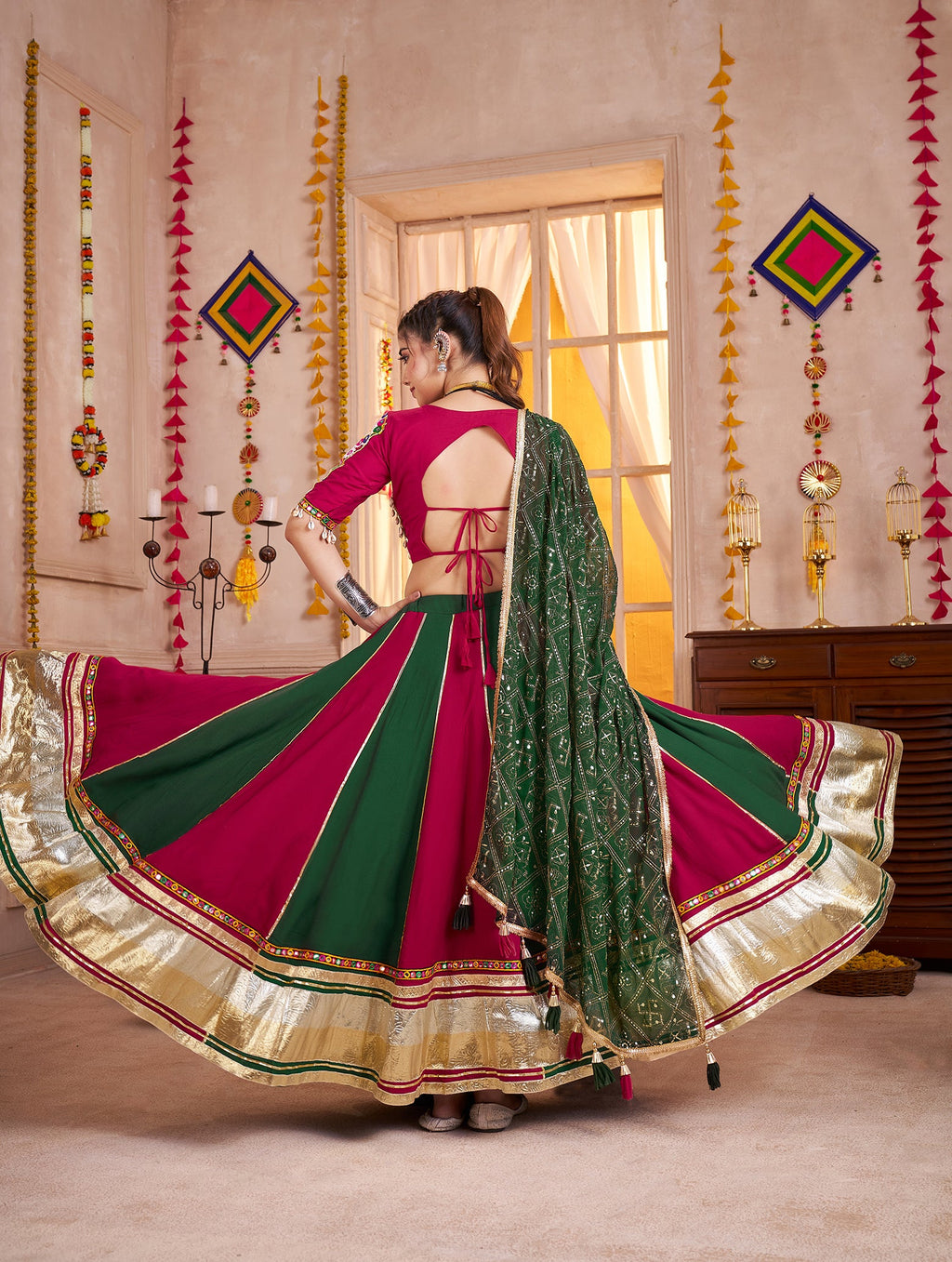 Monjolika Fashion Colorful Viscose Cotton Navratri Lehenga With Kutchi Mirror Work Choli | Grocsy