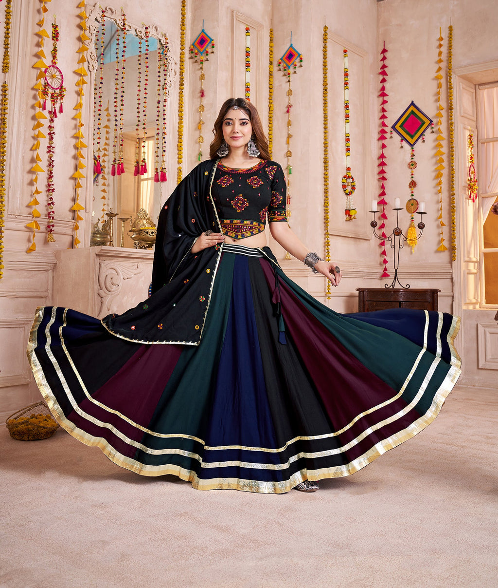 Monjolika Fashion Multi-Color Viscose Cotton Navratri Lehenga Choli With Hand Mirror Work | Grocsy
