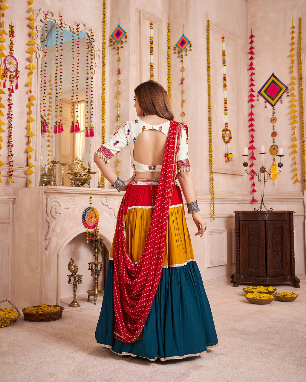 Monjolika Fashion Mirror And Kodi Work Colorful Navratri Chaniya Choli In Viscose Cotton | Grocsy
