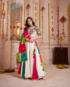Monjolika Fashion Multi-Color Viscose Cotton Navratri Lehenga Choli Set With Mirror And Thread Work | Grocsy