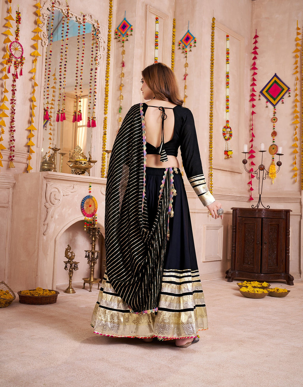 Monjolika Fashion Black Designer Viscose Cotton Navratri Chaniya Choli Set | Grocsy