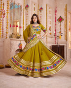 Monjolika Fashion Olive Green Viscose Cotton Navratri Style Chaniya Choli Set | Grocsy