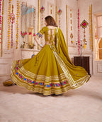 Monjolika Fashion Olive Green Viscose Cotton Navratri Style Chaniya Choli Set | Grocsy