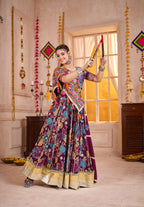 Monjolika Fashion Purple Kutchi Mirror Work Navratri Lehenga Choli | Grocsy