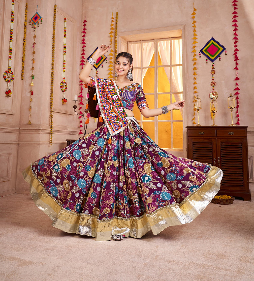 Monjolika Fashion Purple Kutchi Mirror Work Navratri Lehenga Choli | Grocsy