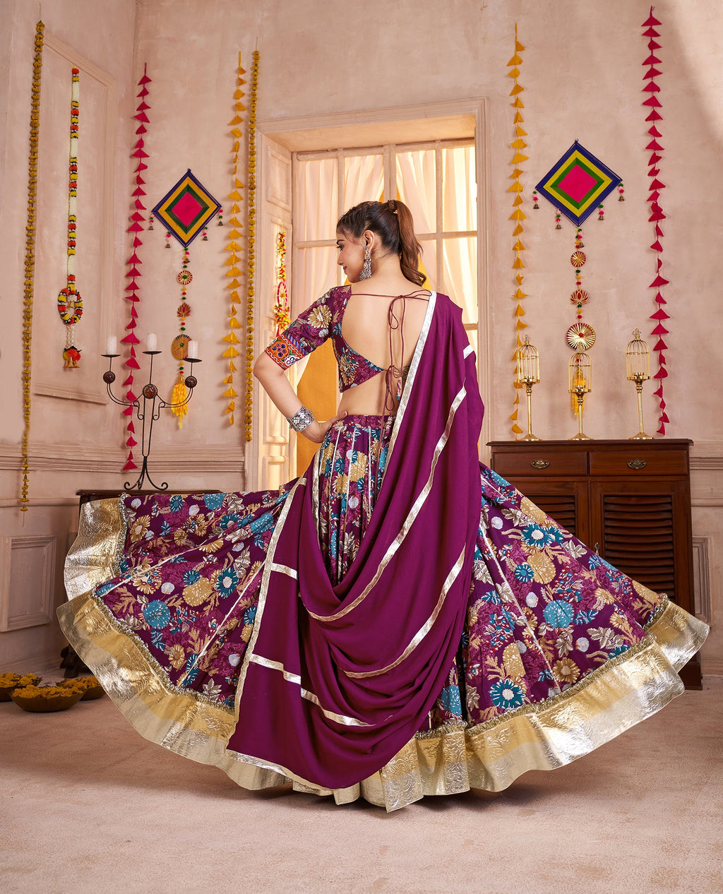 Monjolika Fashion Purple Kutchi Mirror Work Navratri Lehenga Choli | Grocsy